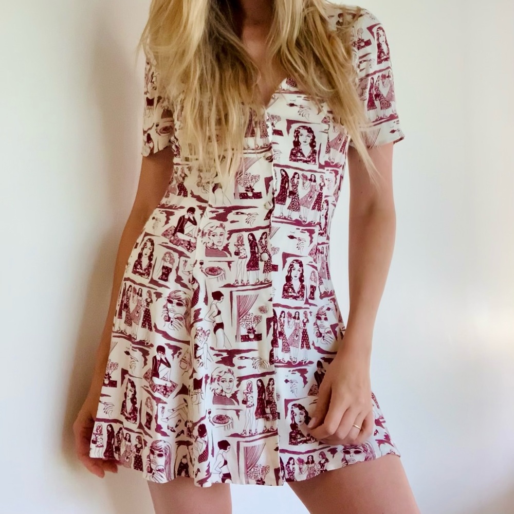 Reformation Short Sleeve Women Print Mini Dress